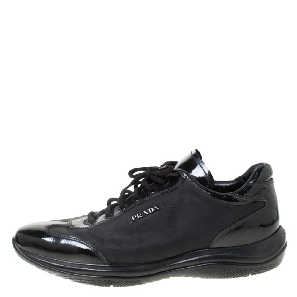 PRADA Black Leather Nylon Sneakers Quiet Luxury Designer Size 8 Made in Italy